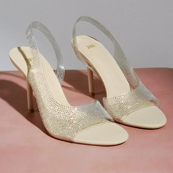 BLOGGER'S FAVE! Zara Rhinestone Heeled Sandals NWT - Picture 4 of 11